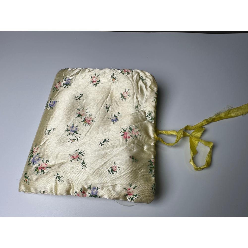 Vintage 50s 60s Floral Lingerie Stockings Travel Organizer Silky Yellow Case